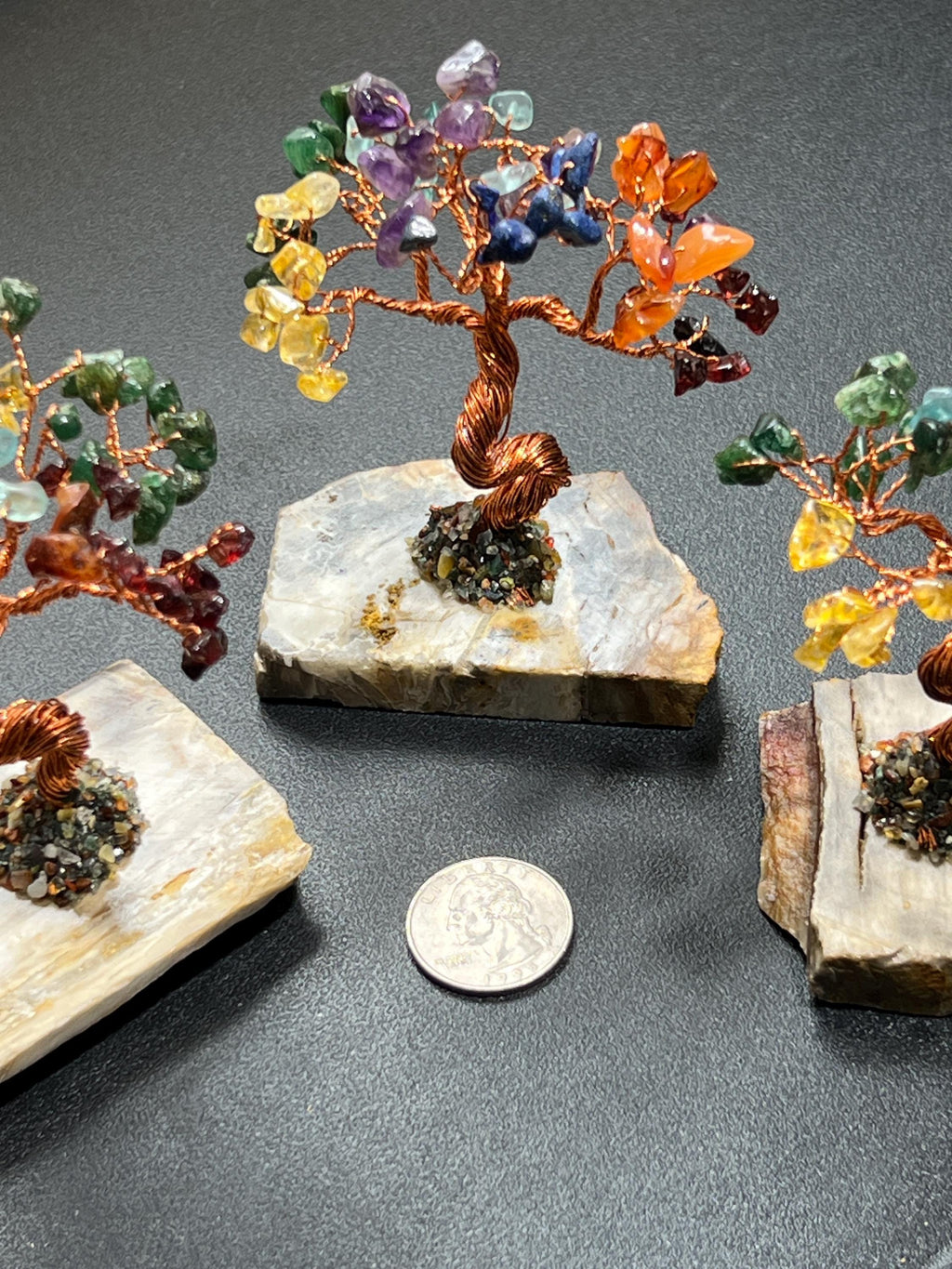 Gemstone Crystal Bonsai Tree (7-Stones,Petrified Wood Base)