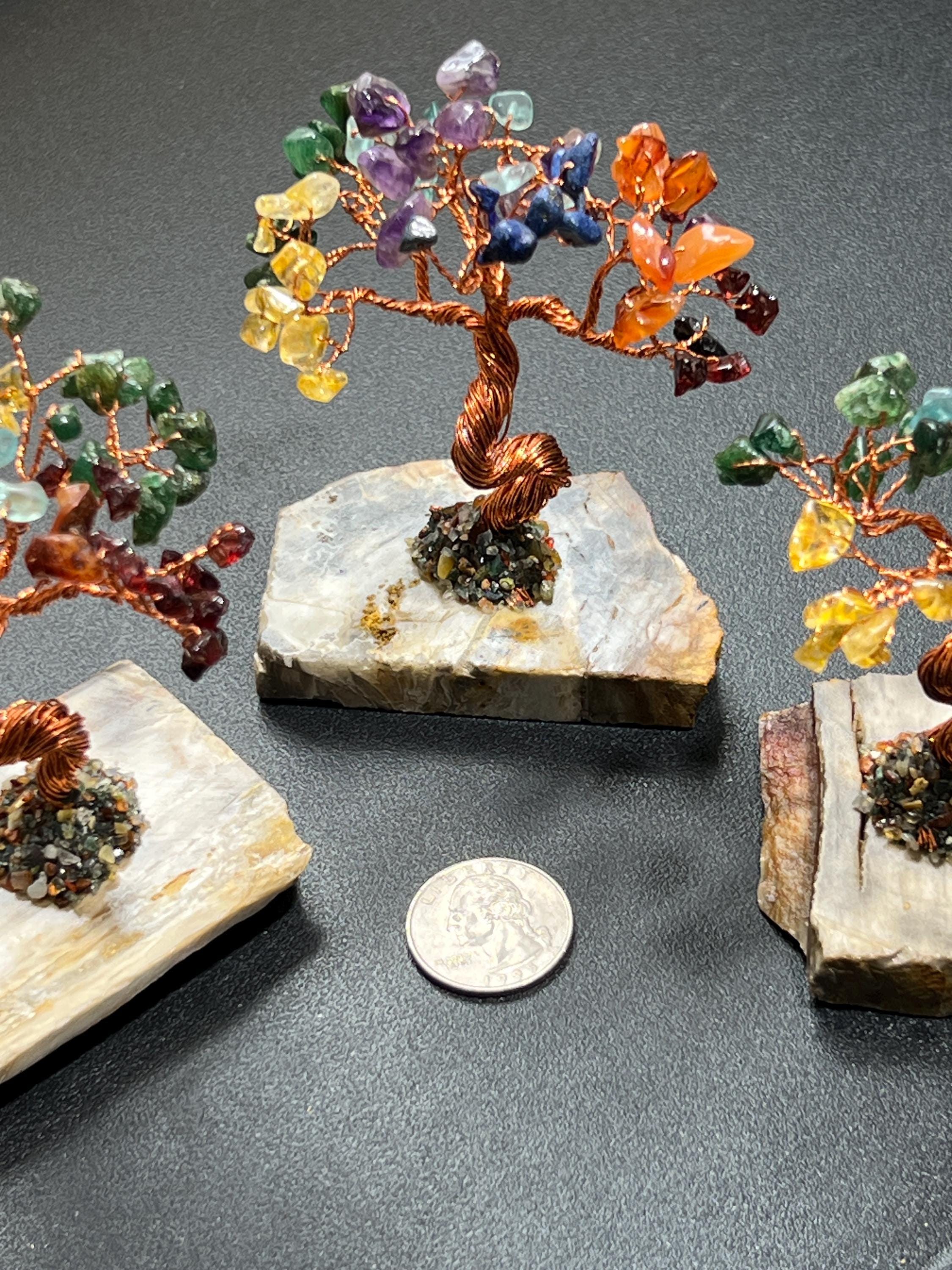 Gemstone Crystal Bonsai Tree (7-Stones,Petrified Wood Base)