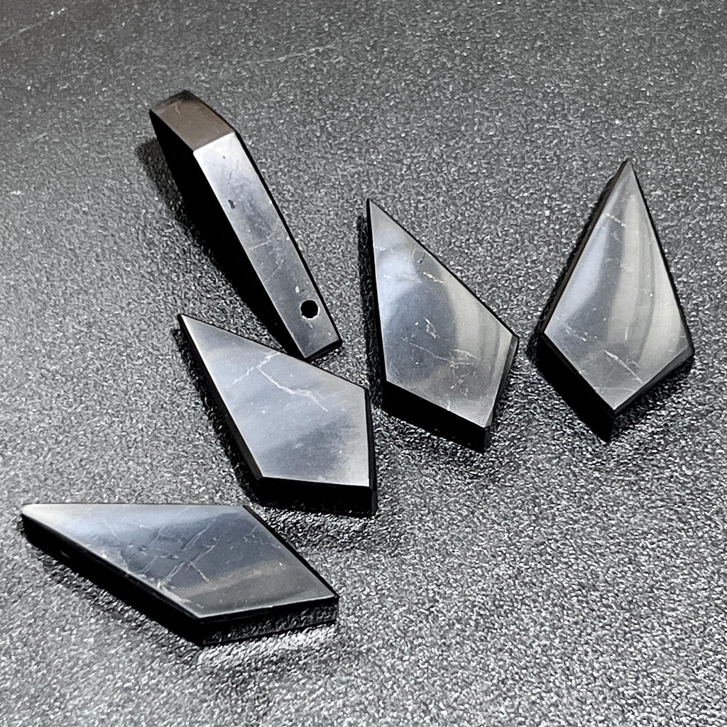 Black Shungite Diamond Crystal Point Drilled Pendant