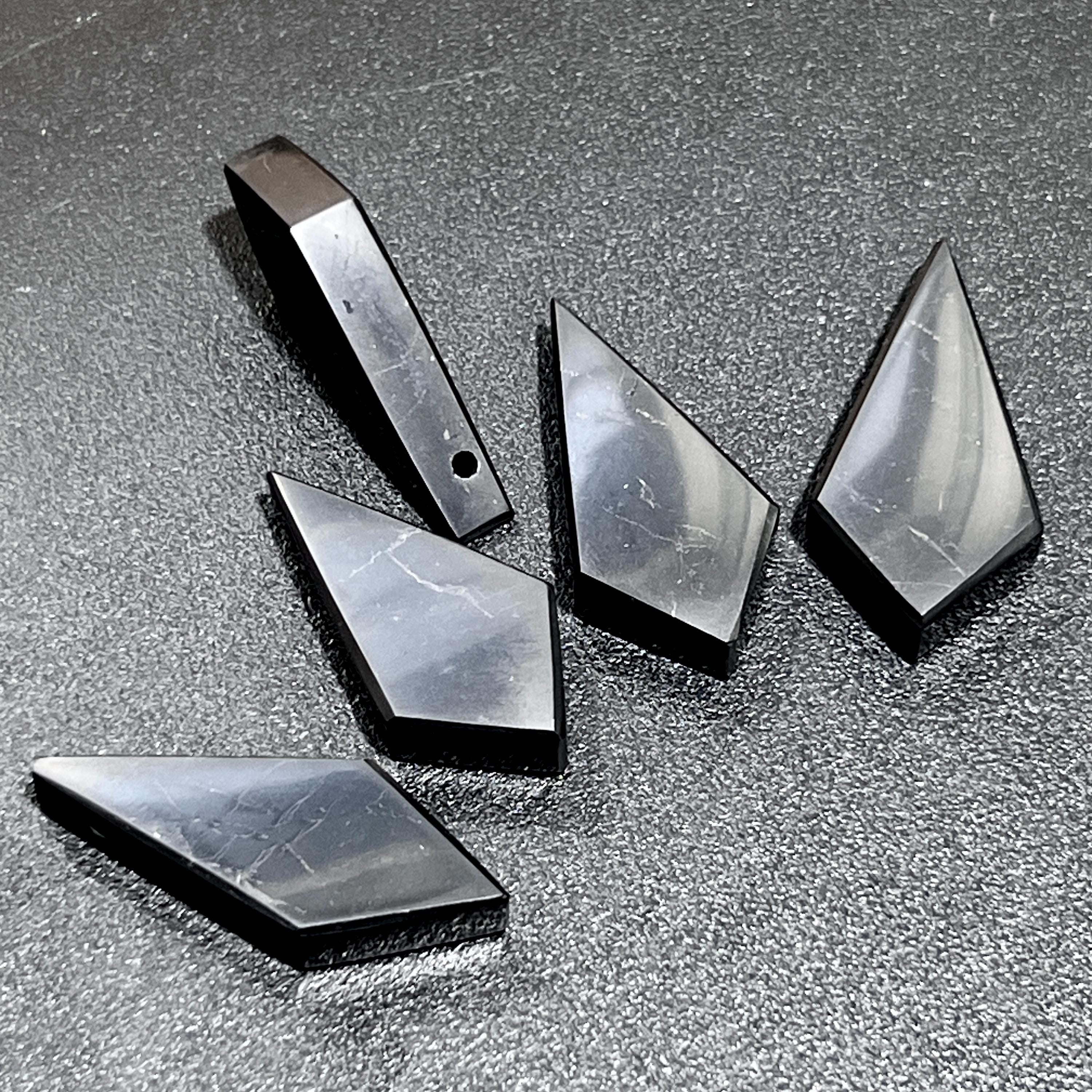 Black Shungite Diamond Crystal Point Drilled Pendant