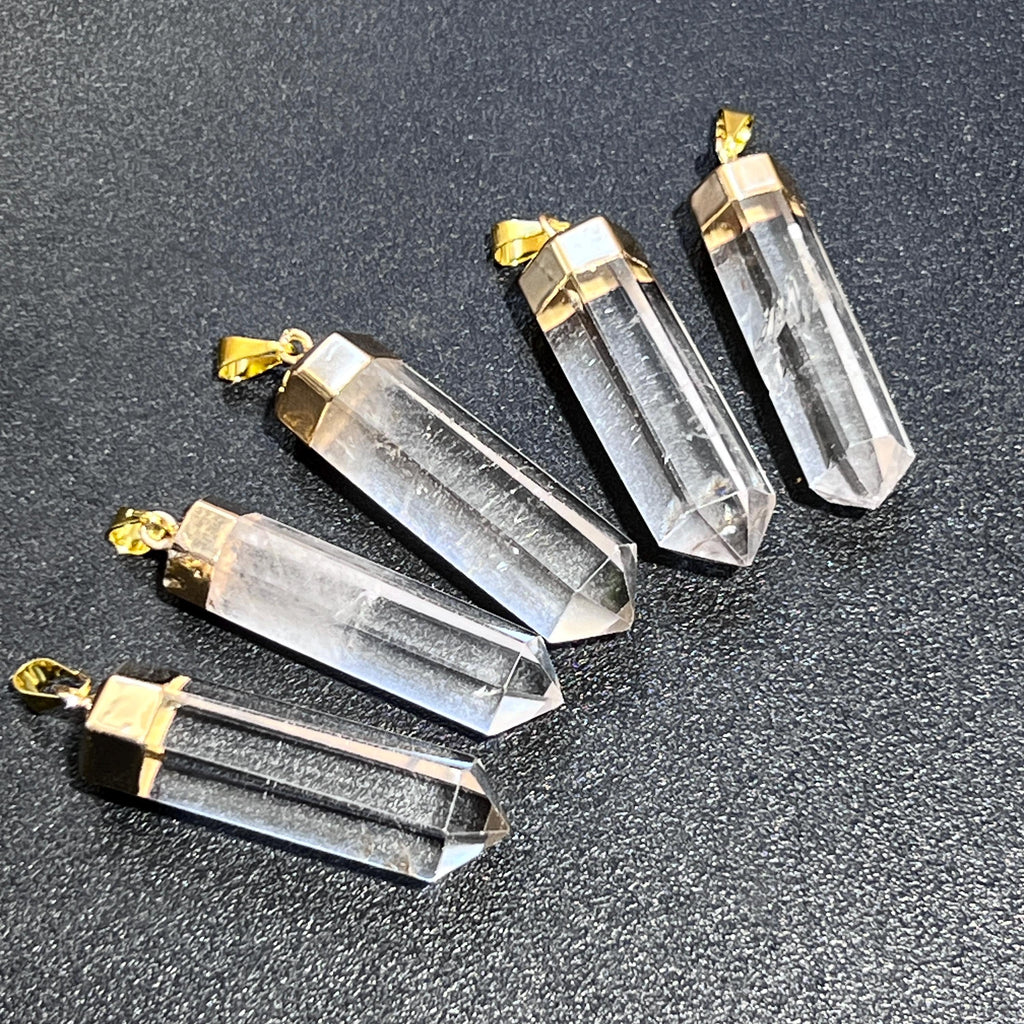 Clear Quartz Crystal Point Pendant (Gold Plated)