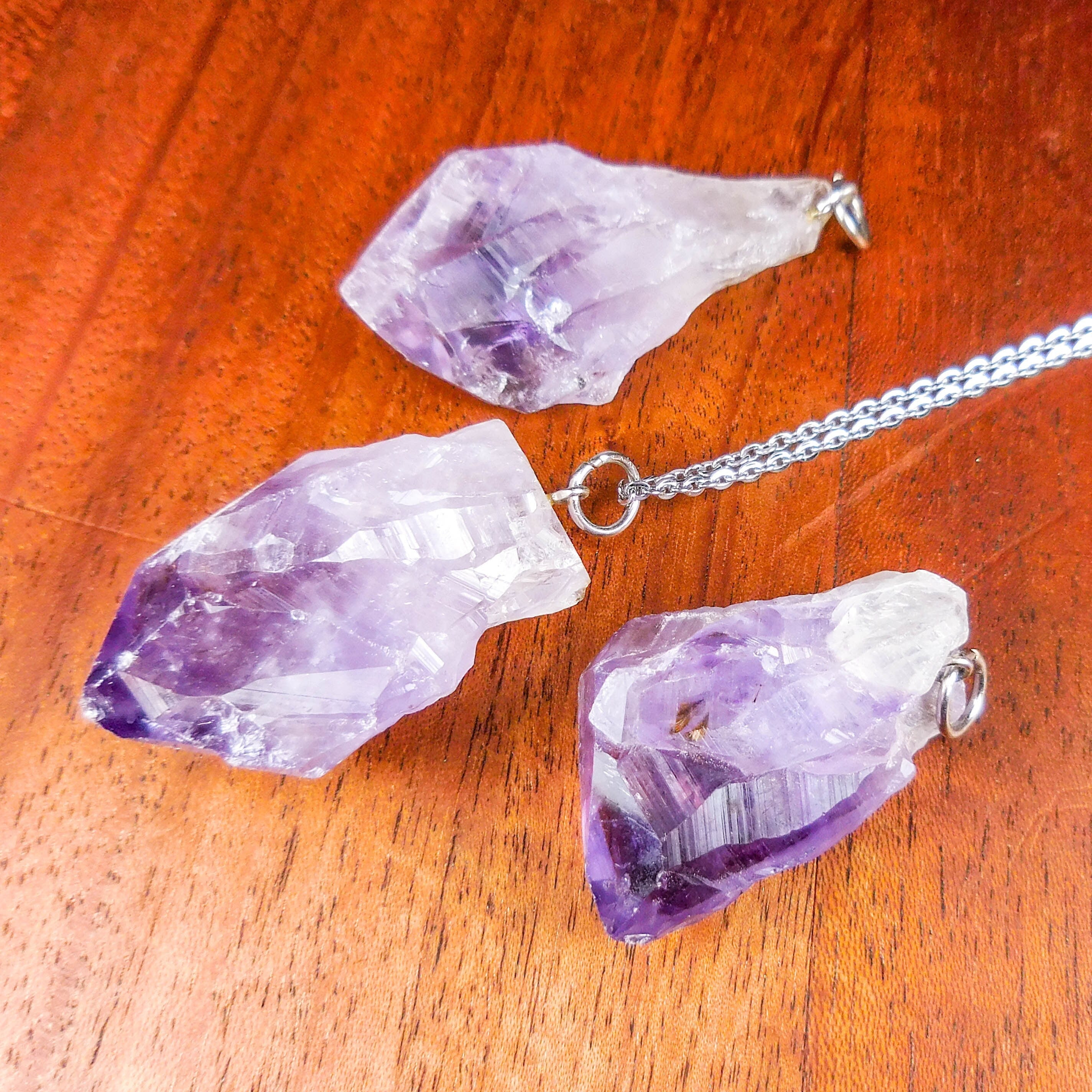 Amethyst Raw Crystal Point Pendant (Silver Ring)