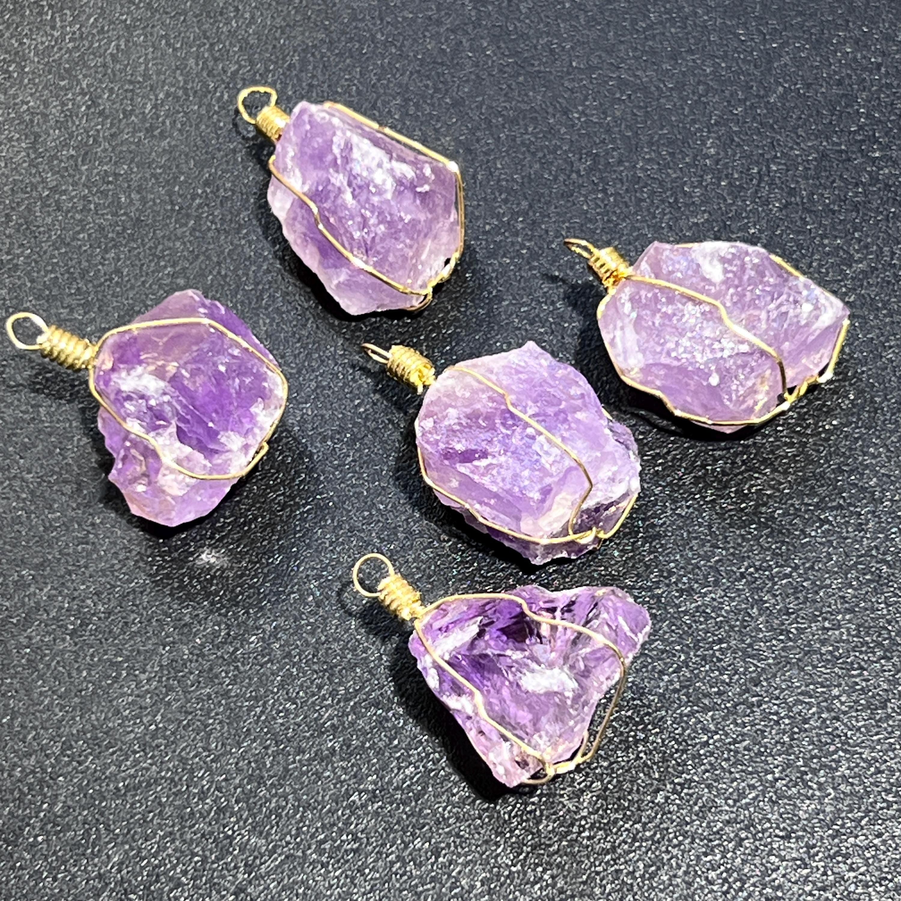 Amethyst Raw Crystal Pendant (Gold Plated Wire Wrapped)