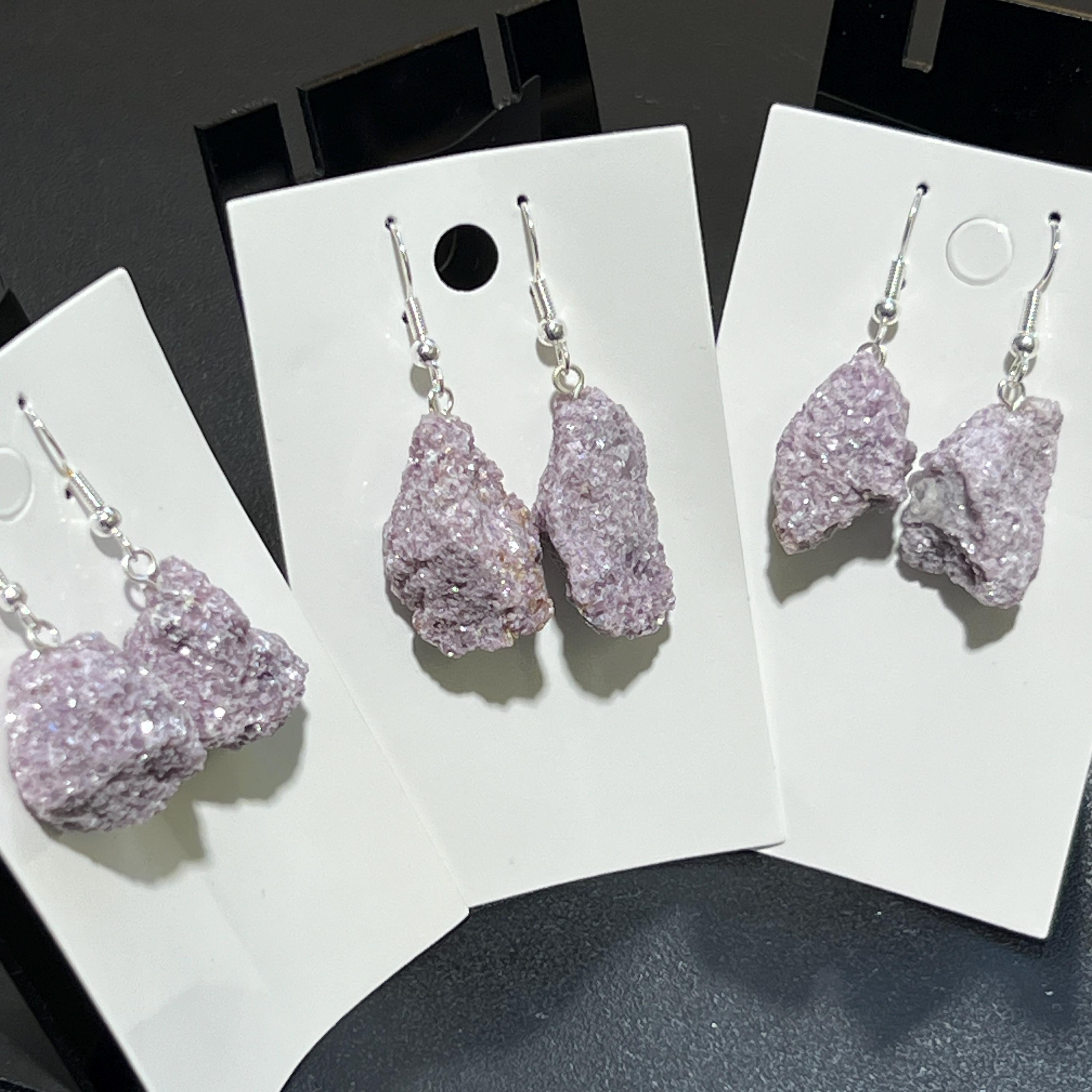 Lilac Lepidolite Raw Crystal Earrings Pair (Stainless Steel Silver Hooks)