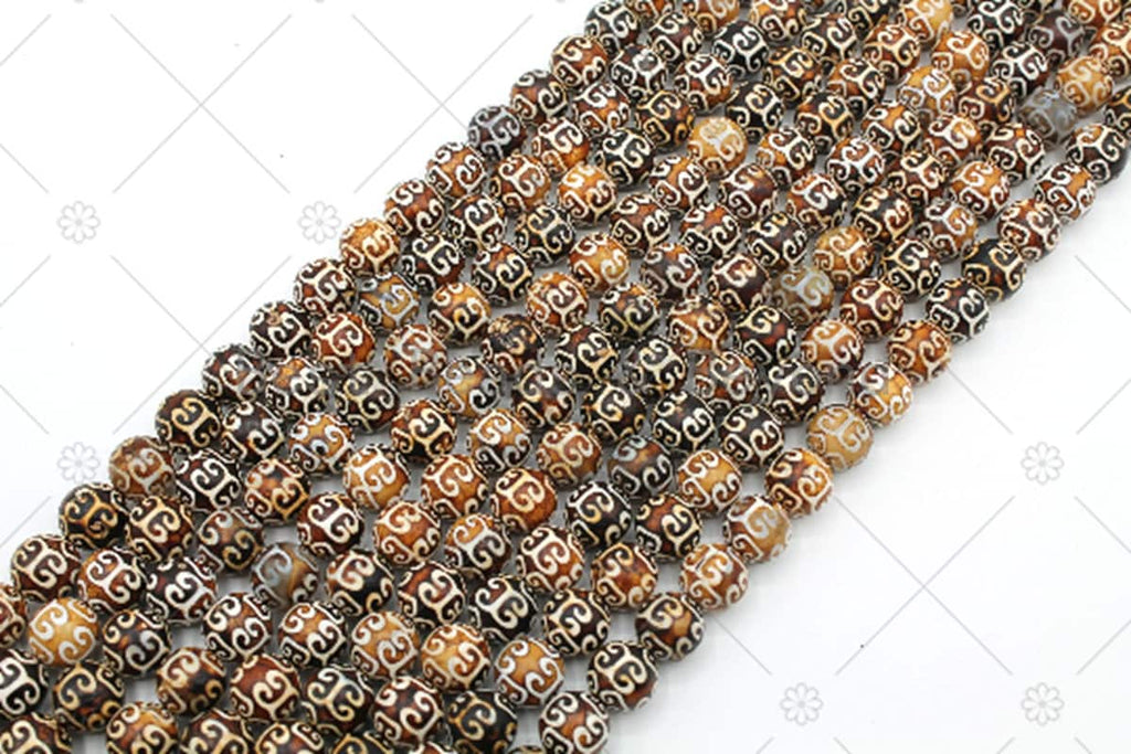 NEW STYLE Natural Tibetan Agate, Round 12mm Agate, Natural Agate, DZI Agate, 14'' Full Strand, Sku#U1247