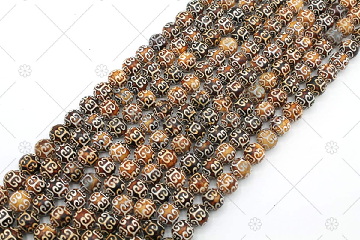 NEW STYLE Natural Tibetan Agate, Round 12mm Agate, Natural Agate, DZI Agate, 14'' Full Strand, Sku#U1247