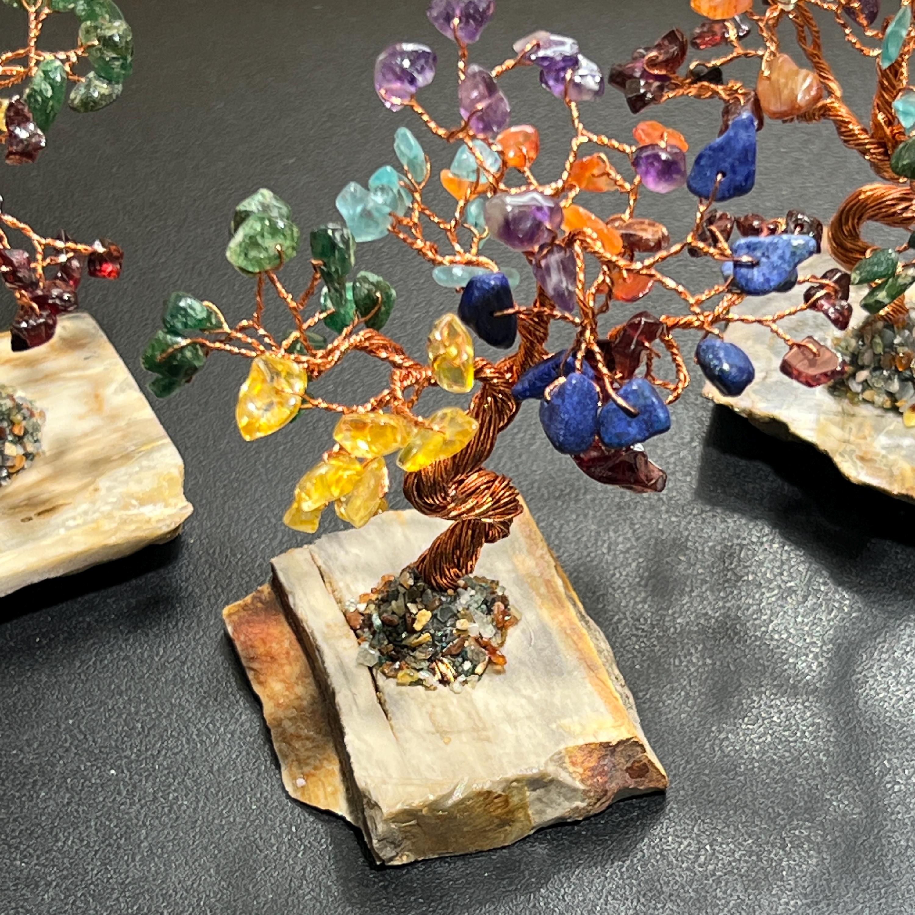 Gemstone Crystal Bonsai Tree (7-Stones,Petrified Wood Base)
