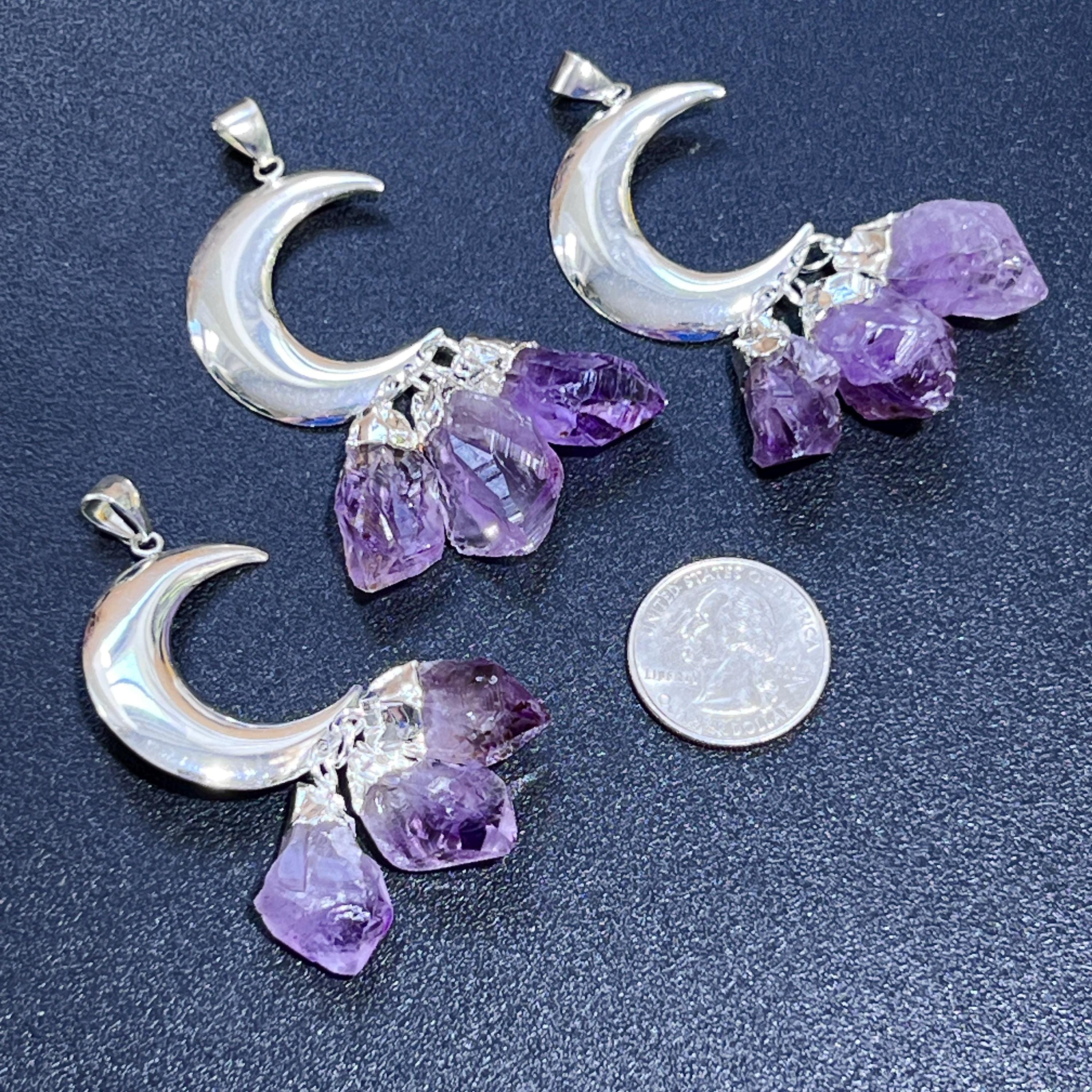 Amethyst Crystal Crescent Moon Pendant