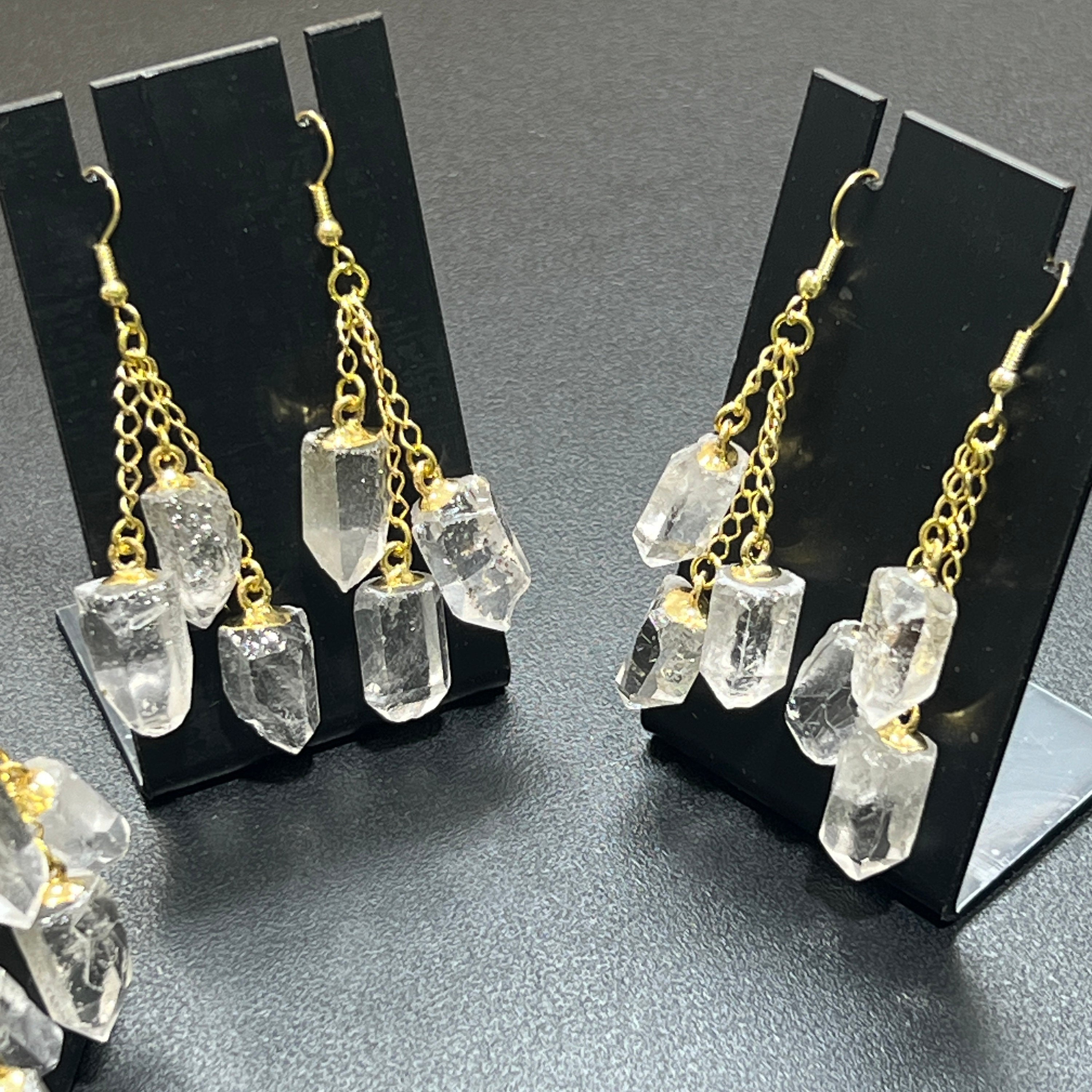 Quartz Crystal Earrings Pair (Gold Stainless Hooks)