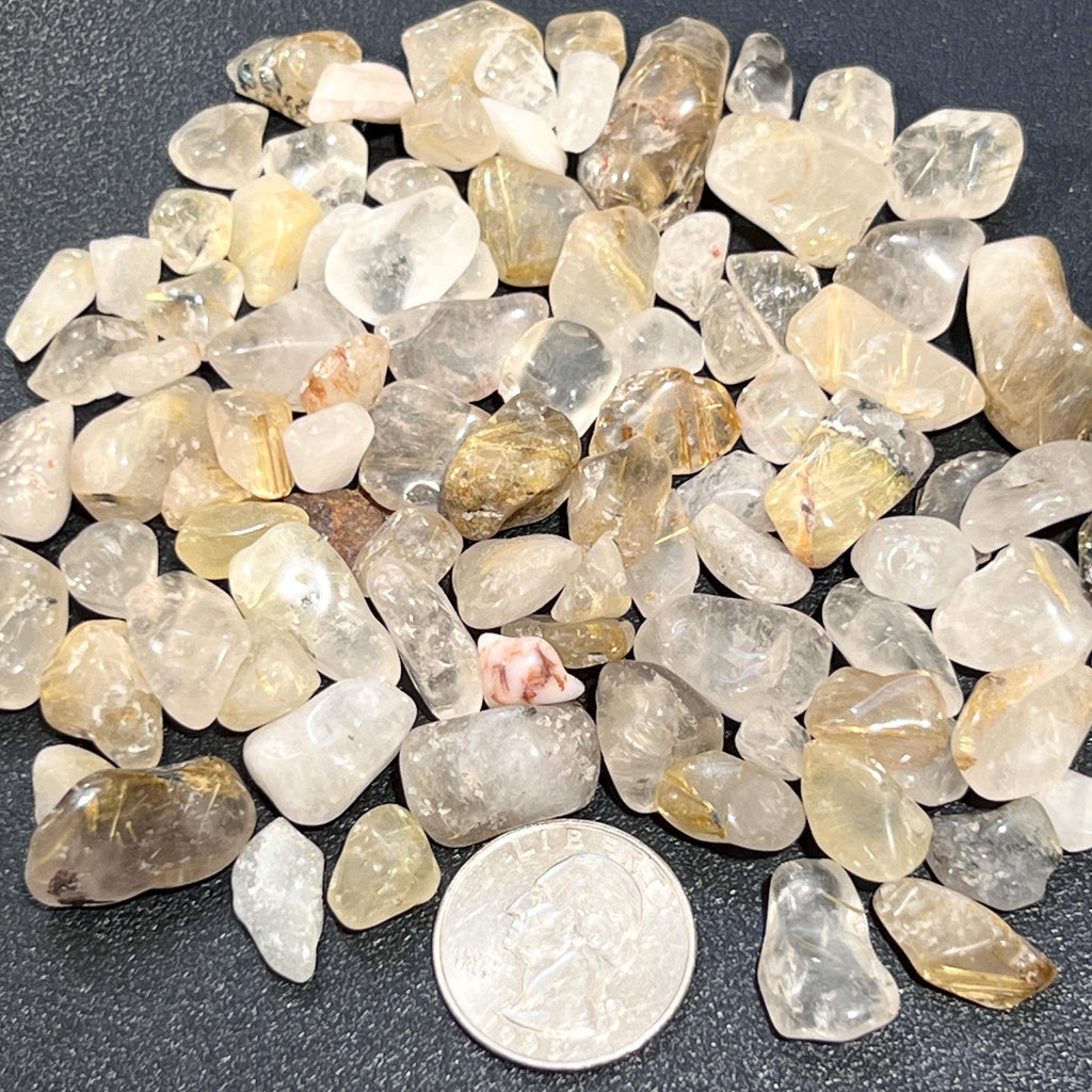 Gold Rutilated Quartz Crystal Small Tumbled Stones