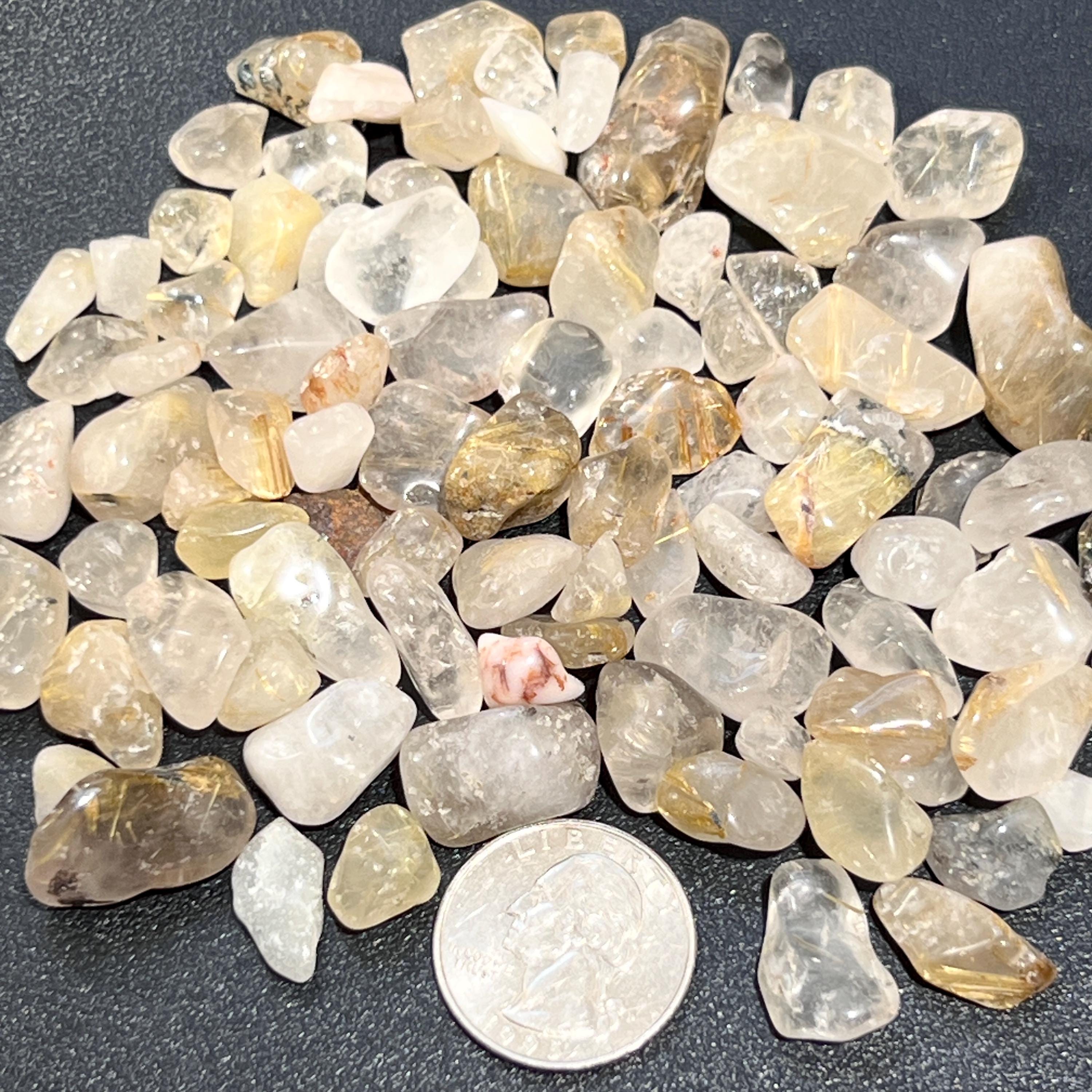 Gold Rutilated Quartz Crystal Small Tumbled Stones