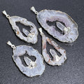Oco Geode Druzy with Quartz Crystal Point Pendant (Silver Plated)
