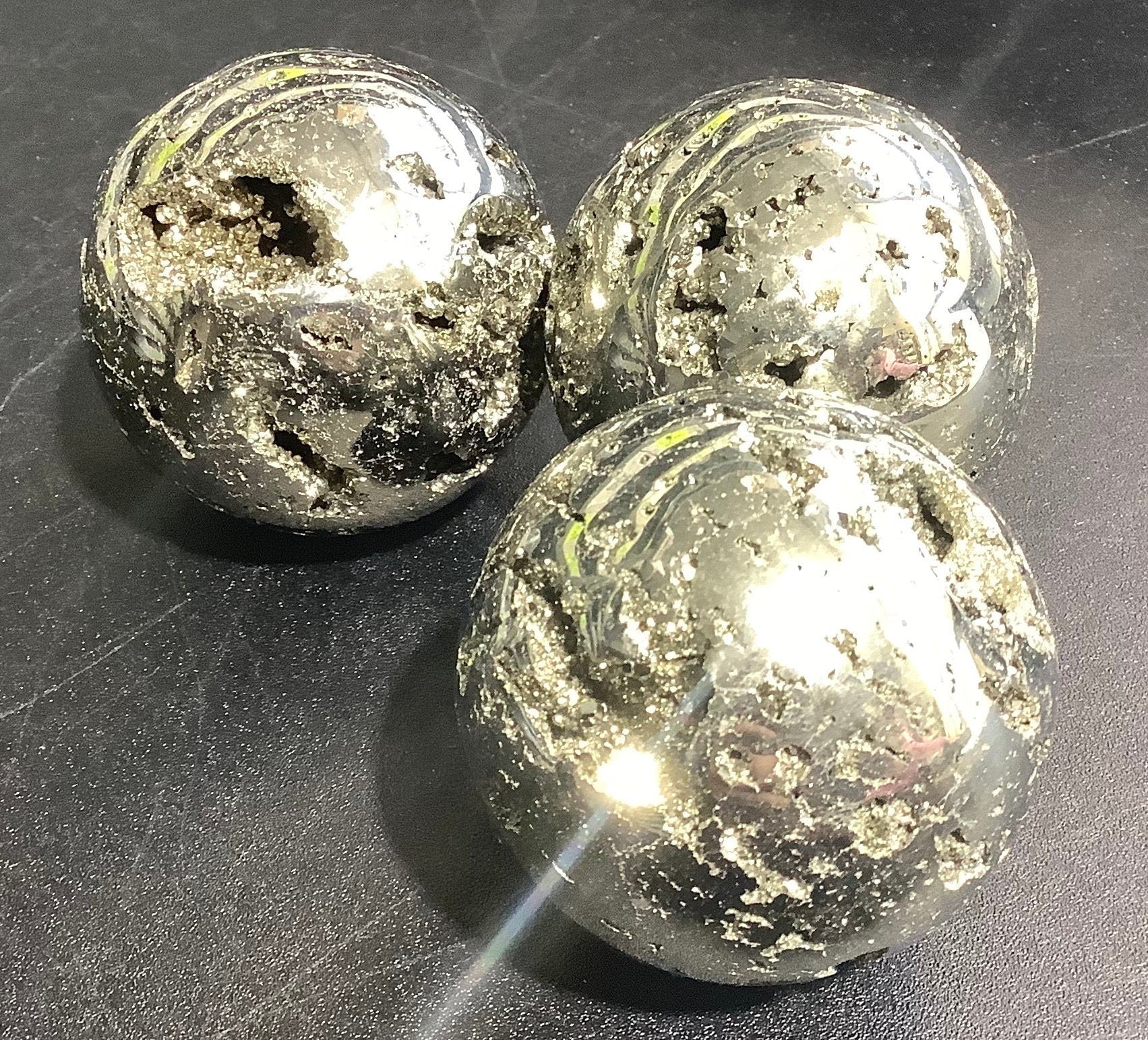 Golden Pyrite (Fools Gold) Crystal Druzy Sphere Polished Carving