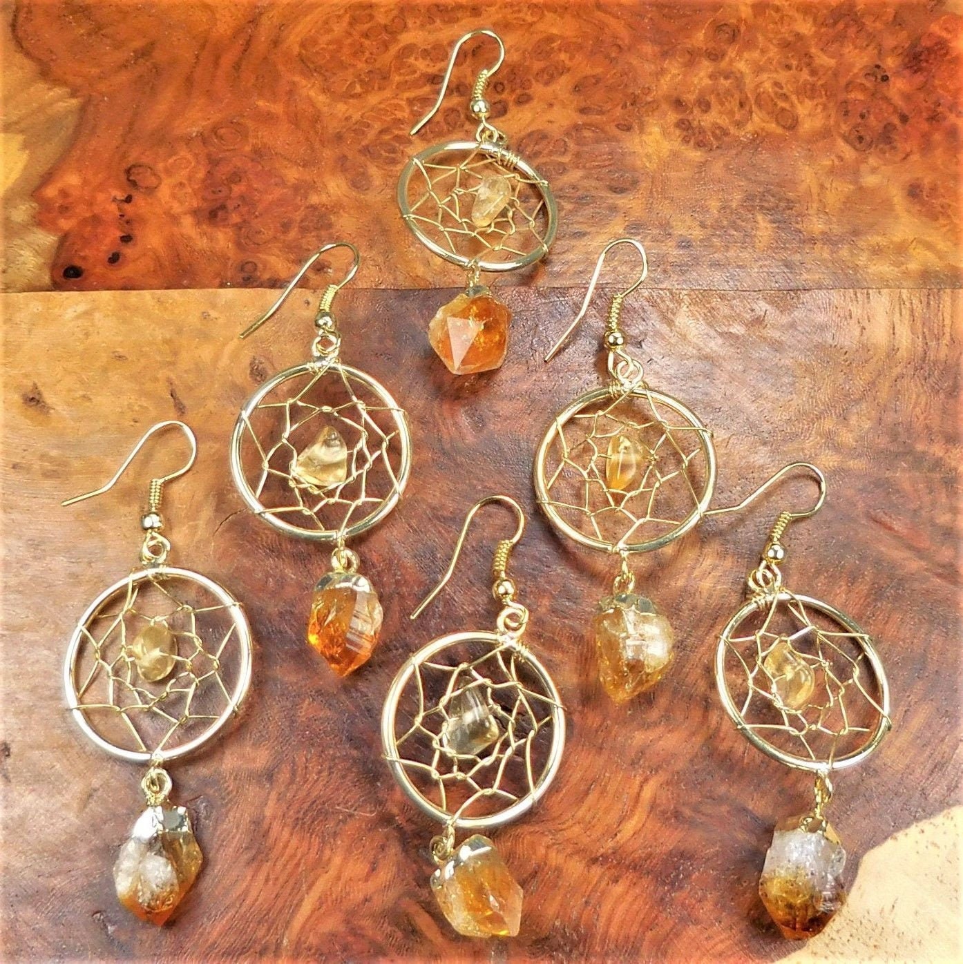 Citrine Crystal DreamCatcher Earrings Pair