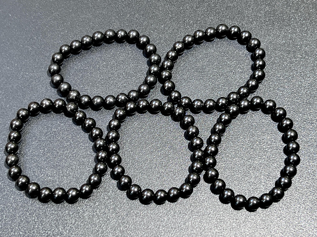 Black Shungite Bead Stretch Bracelet (8mm Beads)