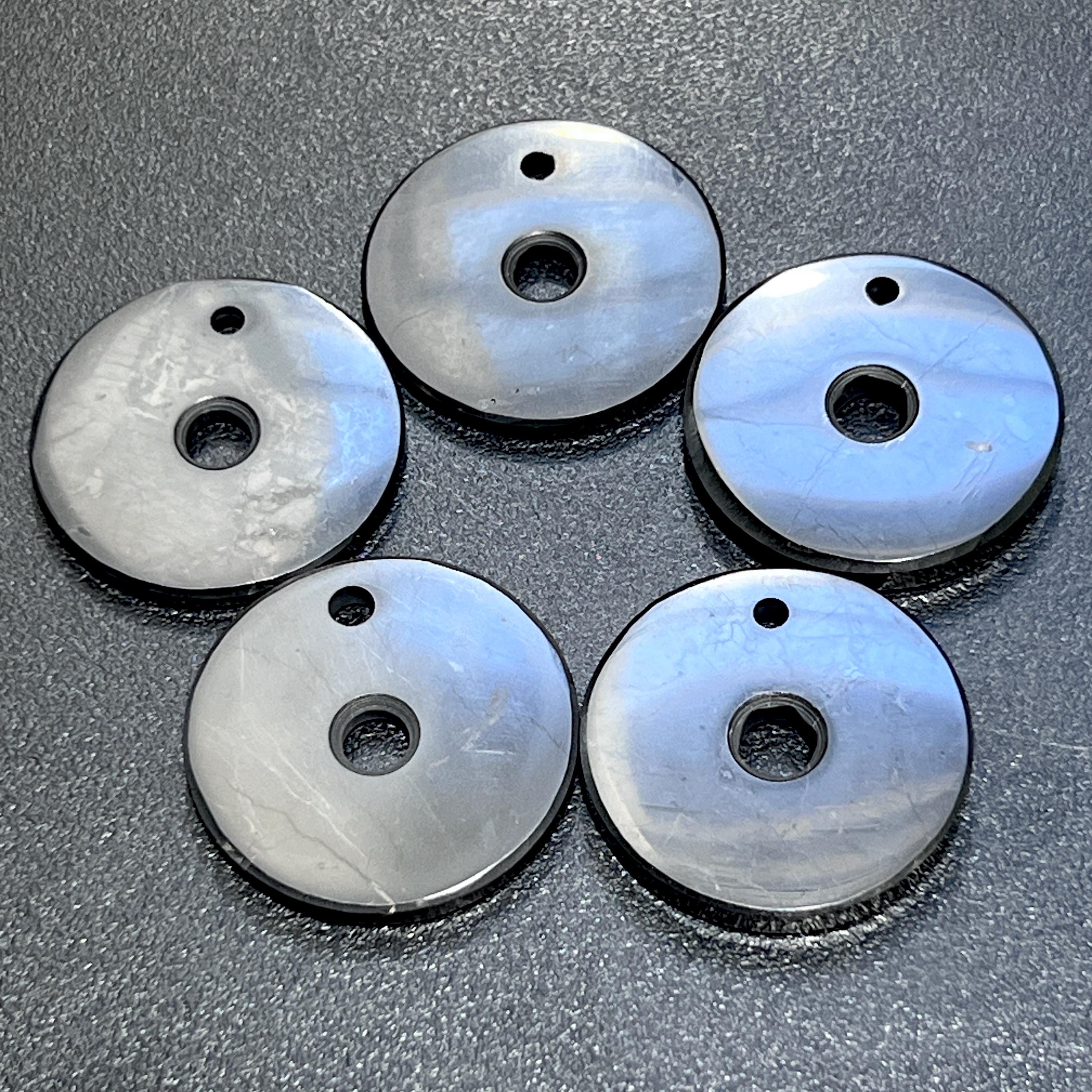 Black Shungite Circle Disc Beads Pendant