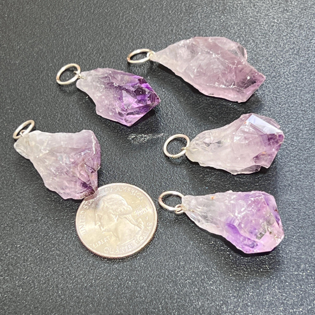 Amethyst Raw Crystal Point Pendant (Silver Ring)