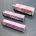 Red Ruby With Fuchsite Crystal Point Standing Obelisk Tower (UV Reactive)