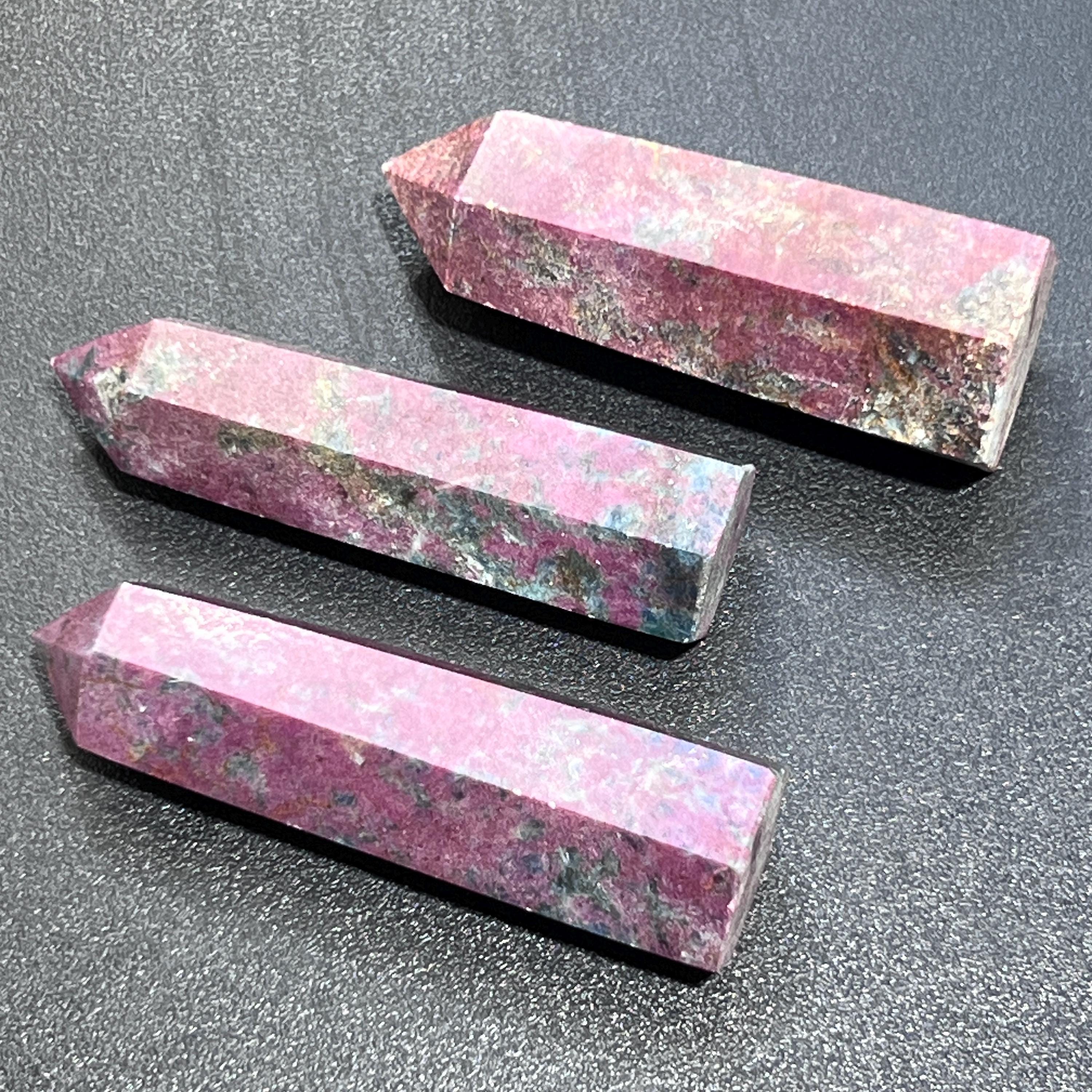 Red Ruby With Fuchsite Crystal Point Standing Obelisk Tower (UV Reactive)
