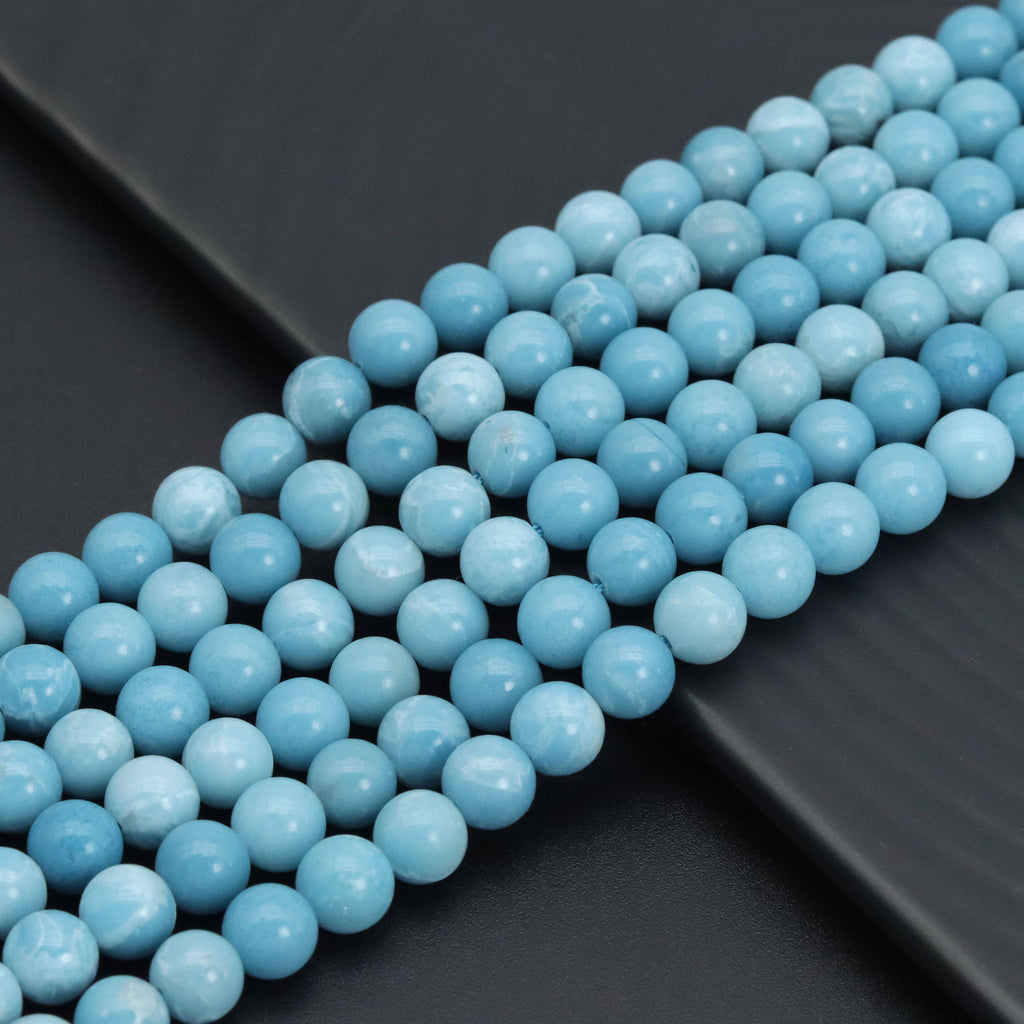 High quality Larimar Quartz, Round Smooth 4mm/6mm/8mm/10mm/12mm, Blue Gemstone, 15.5" Full Strand, Sku#U980