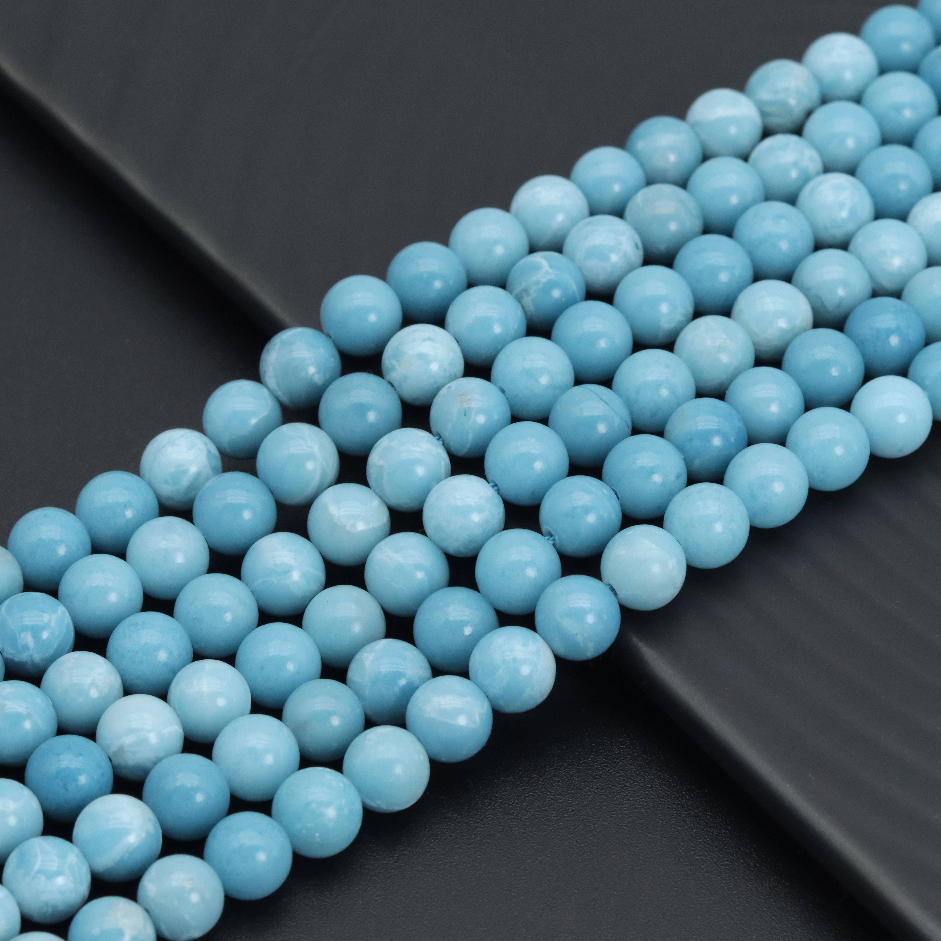 High quality Larimar Quartz, Round Smooth 4mm/6mm/8mm/10mm/12mm, Blue Gemstone, 15.5" Full Strand, Sku#U980