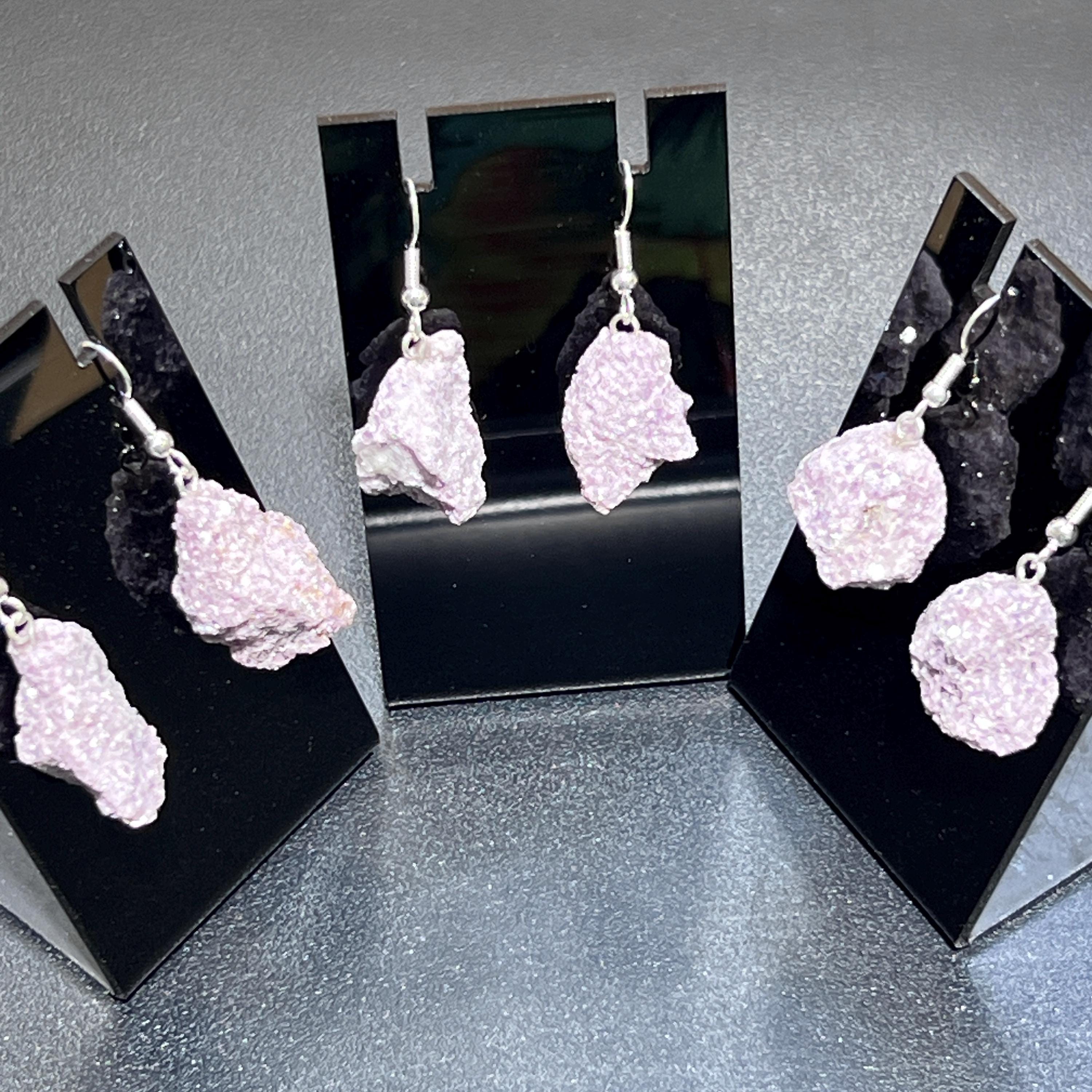 Lilac Lepidolite Raw Crystal Earrings Pair (Stainless Steel Silver Hooks)