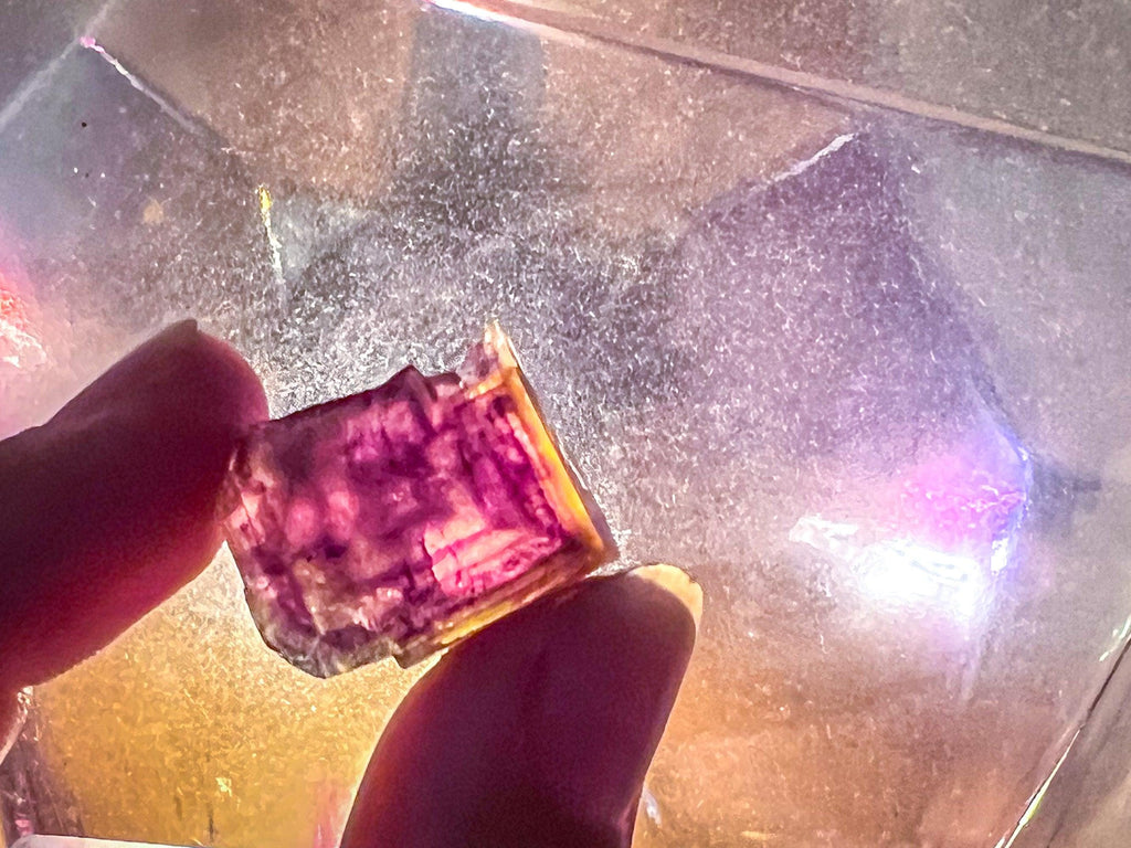 ANHUI Yellow Fluorite with Thousand Layer Purple Phantoms, RARE Minerals