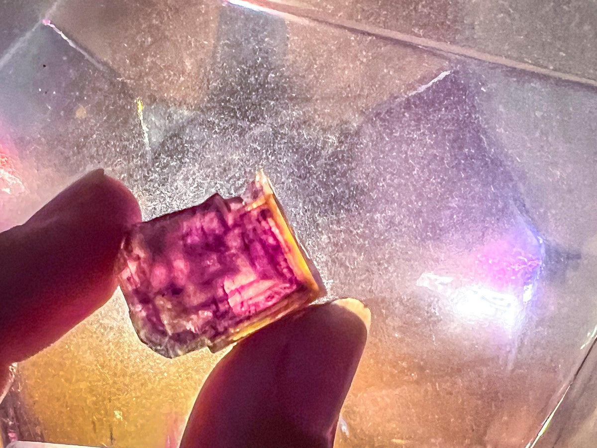 ANHUI Yellow Fluorite with Thousand Layer Purple Phantoms, RARE Minerals