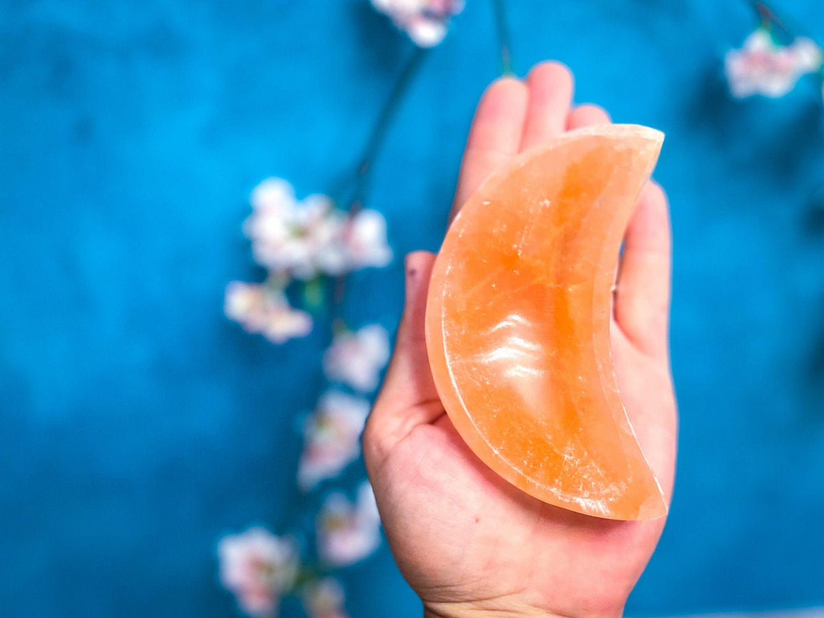 4" PEACH Selenite MOON Bowl