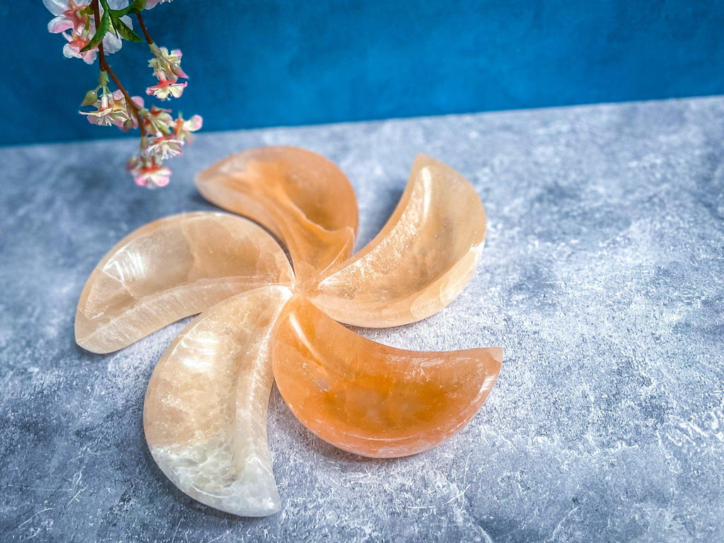 4" PEACH Selenite MOON Bowl