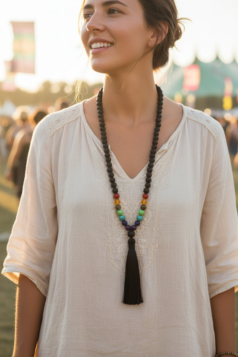 Chakra + Lava Mala Necklace
