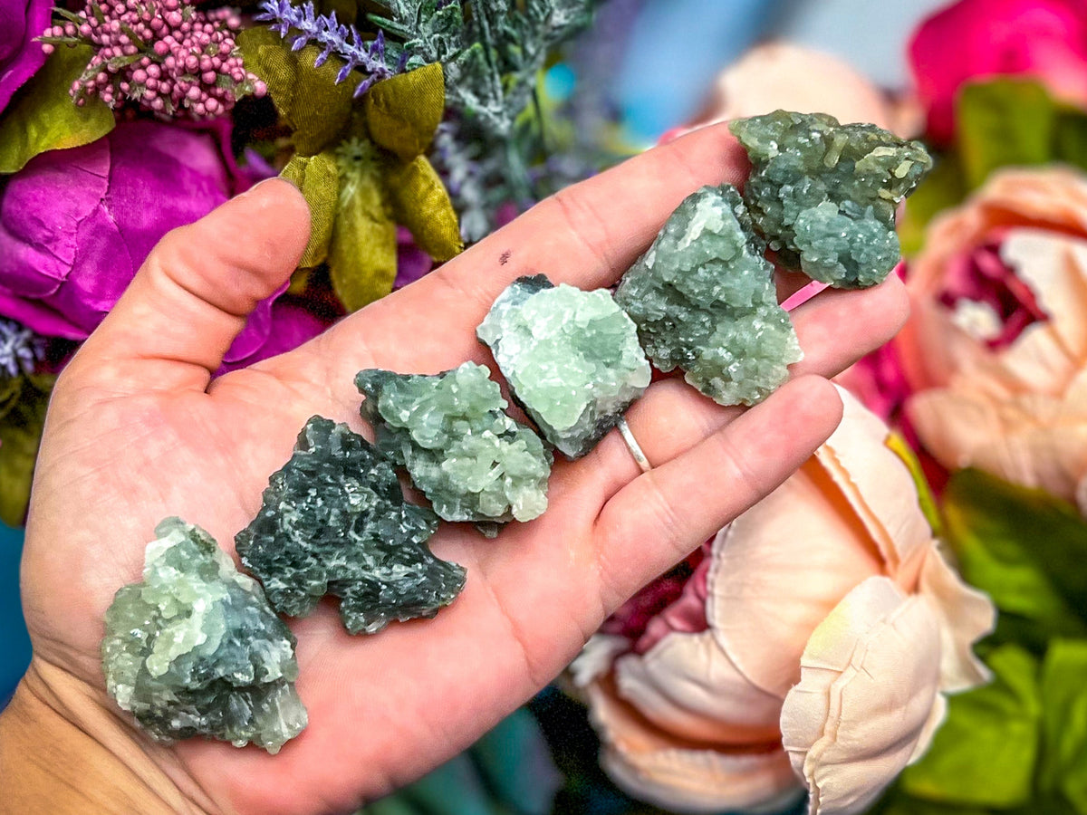 Raw Dark Green Prehnite Specimens